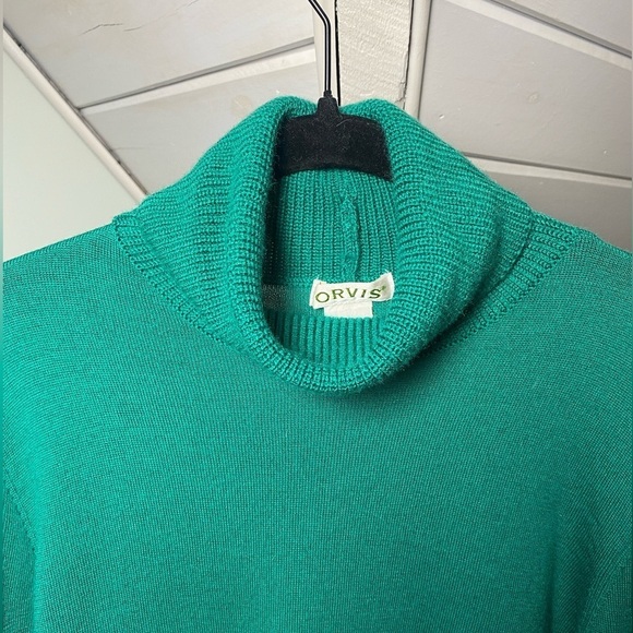 ORVIS 100% Wool Kelly Green Turtleneck Sweater Medium - Picture 3 of 16
